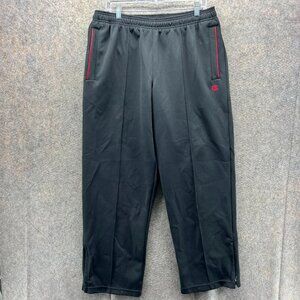 Champion Pants Mens Large Black Red Athletic Track Red Trim Polyester Pleated